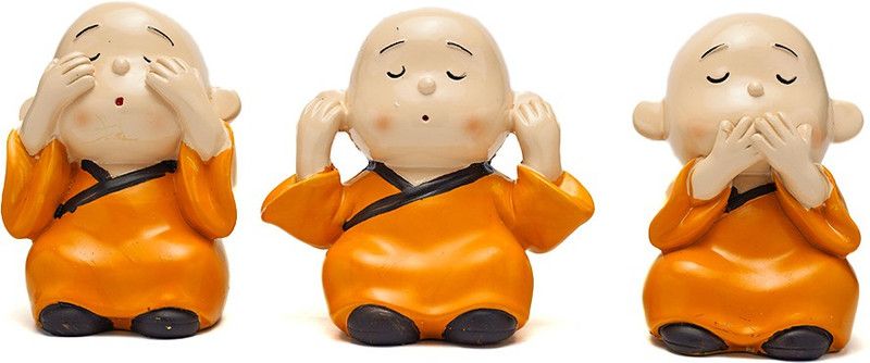 Glee and Glint Set of 3 Buddha Monk Statue Figurines Marble Baby Laughing Statue Home Décor Decorative Showpiece - 6 cm  (Polyresin, Yellow)