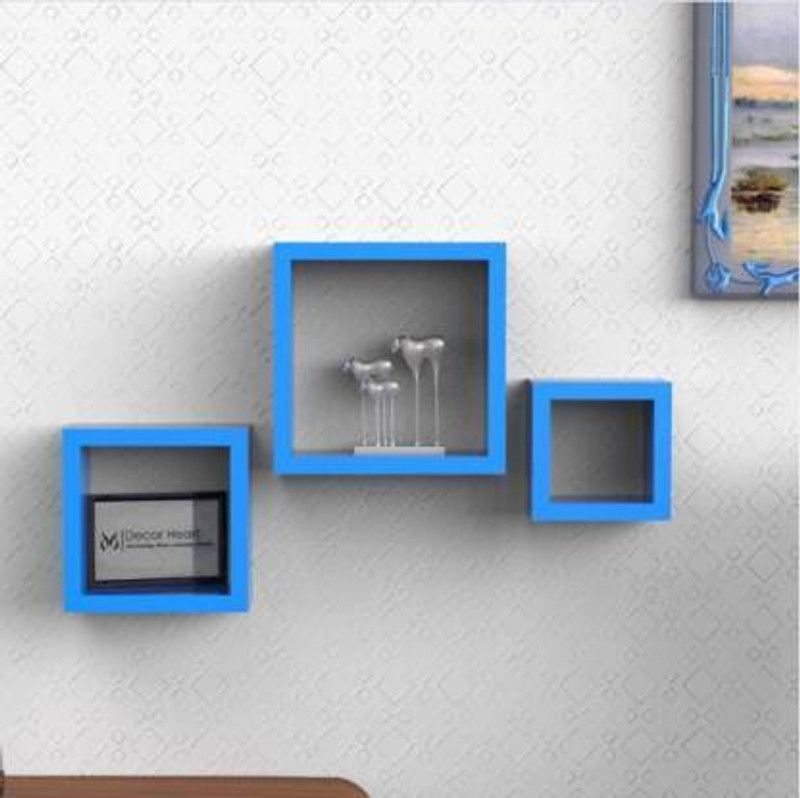 AN Craft wall shelf square shape shelves set of 3 MDF MDF (Medium Density Fiber) Wall Shelf  (Number of Shelves - 3, Blue)