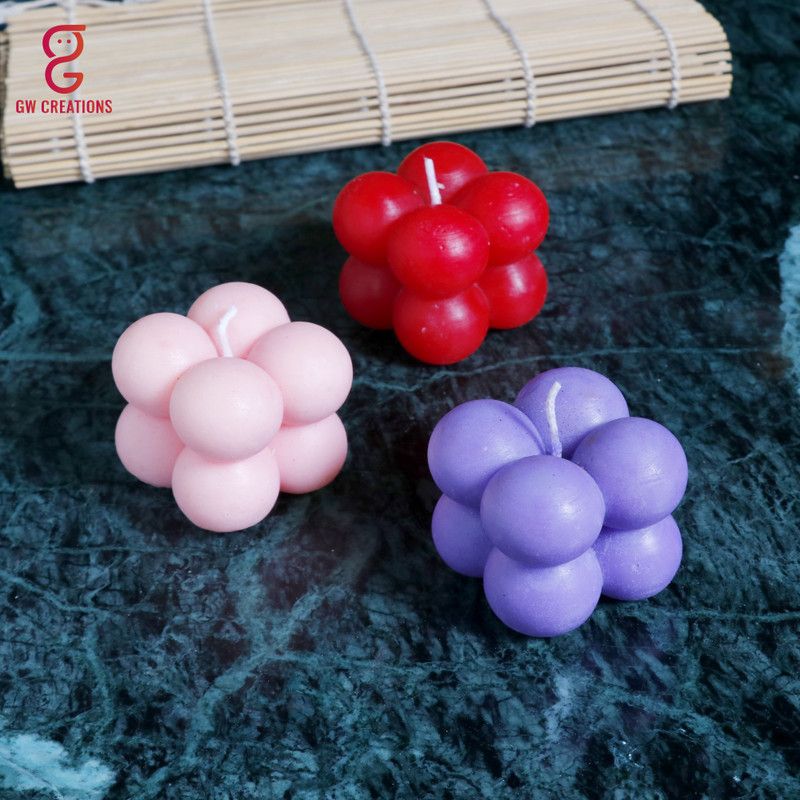 GW Creations Medium Bubble Lavender Rose Strawberry Scented Candle Candle  (Purple, Red, Pink, Pack of 3)