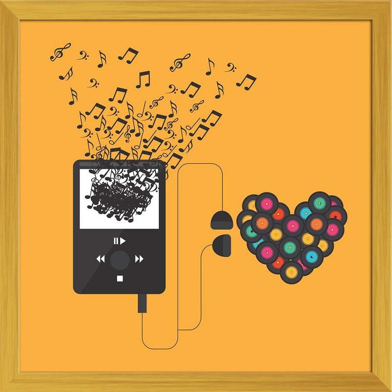 Music Concept Design Canvas Painting Golden Synthetic Frame 24x24inch (61x61cms) Canvas 24 inch x 24 inch Painting