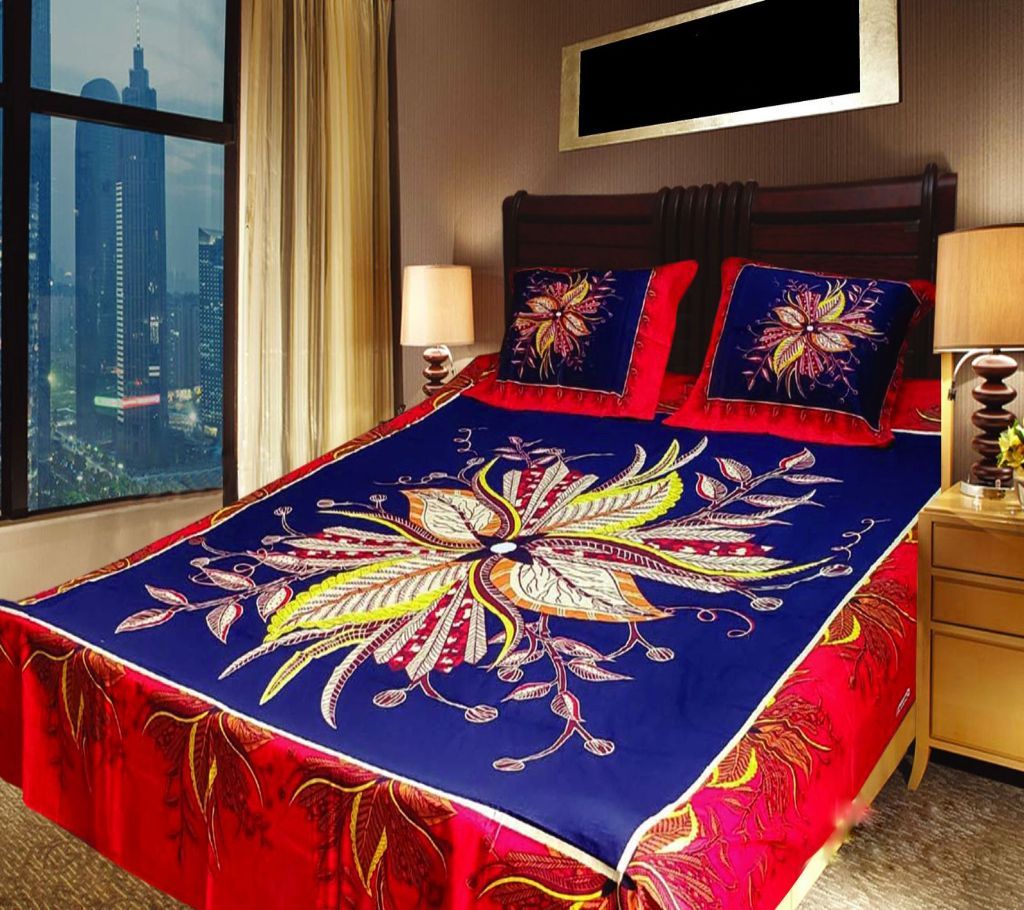 Panel Bedsheet Blue with Red - ANJ