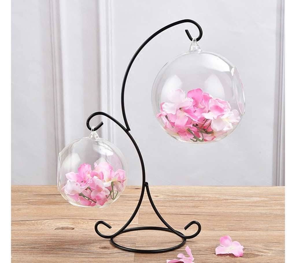 Stand Hanging Flower Vase with 2 Glass Ball Shape