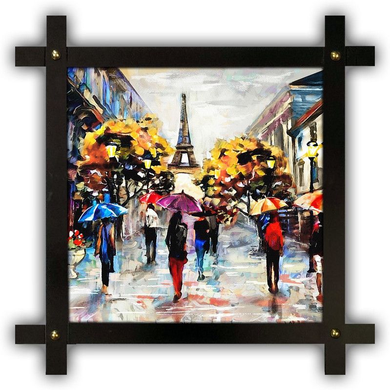 Poster N Frames Cross Wooden Frame Hand-Crafted with photo of Eiffel Tower Landscape Scenery 18106 Digital Reprint 16.5 inch x 16.5 inch Painting  (With Frame)