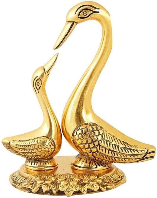 Khadak Crafts Swan Pair / Kissing Duck Decorative Showpiece - 14 cm  (Aluminium, Gold)