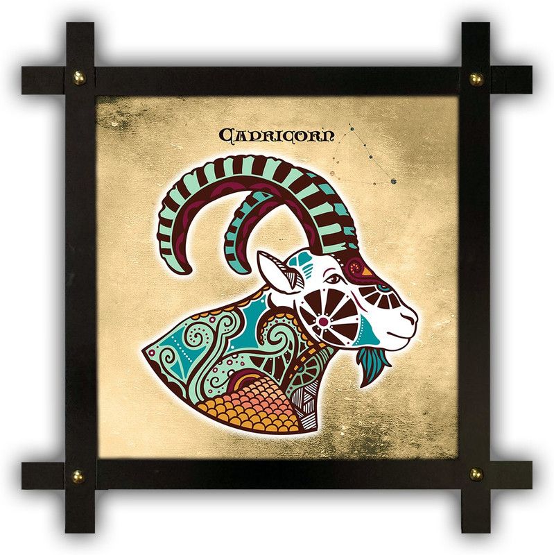 Poster N Frames Cross Wooden Frame Hand-Crafted with photo of Astrological Star sign Capricorn p-09 Digital Reprint 16.5 inch x 16.5 inch Painting  (With Frame)