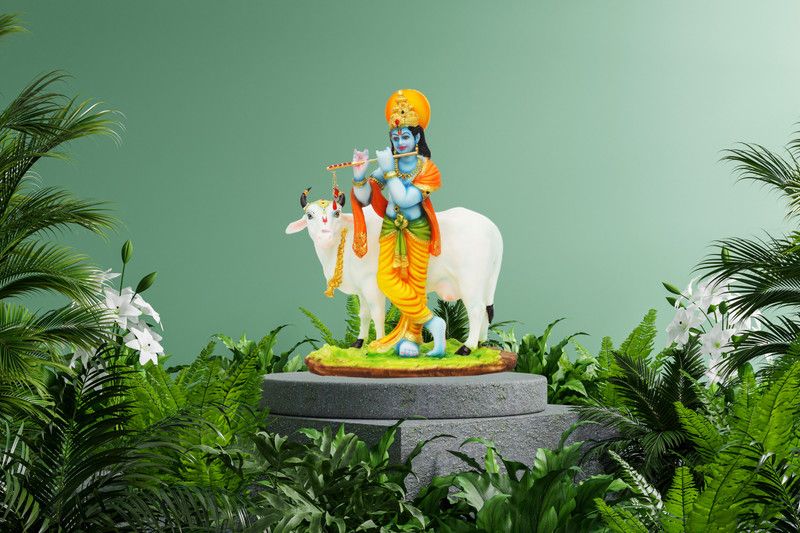 Matchless Gifts Krishna With Cow Decorative Showpiece - 30 cm  (Polyresin, Multicolor)