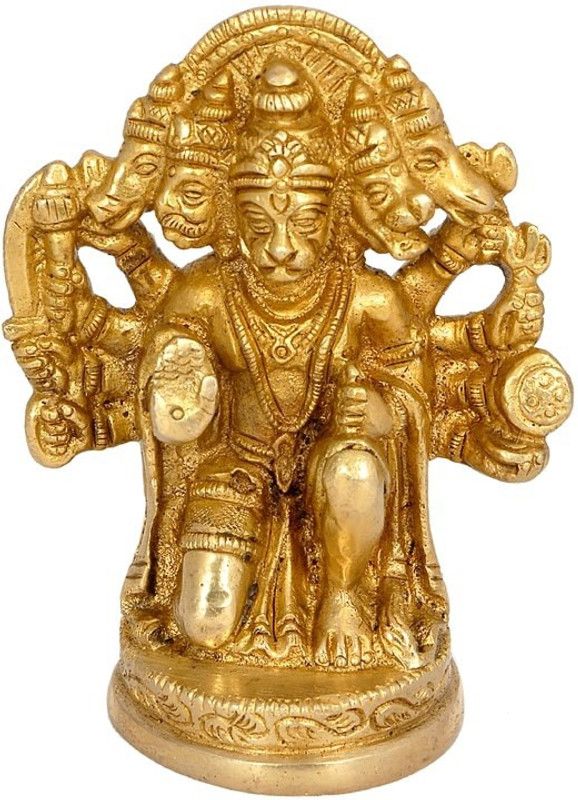 ShopEndHere Brass Panchmukhi Hanuman Ji Idol Decorative Showpiece - 11 cm  (Brass, Gold)