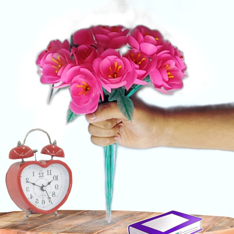 Flo wer Pink Rose Artificial Flower  (12 inch, Pack of 12, Flower Bunch)