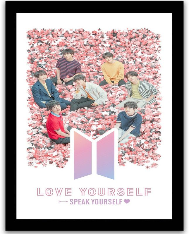 BTS Bangtan Boys Wall Frame | BTS BAND MEMBERS forever Young Wall Poster With Frame Paper Print Fine Art Print  (14 inch X 10 inch)