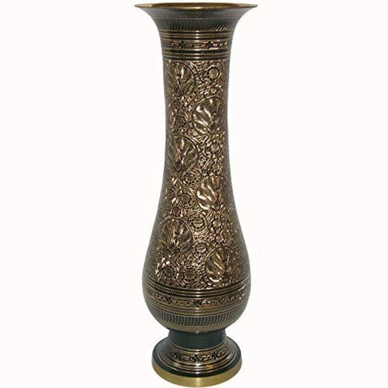 Skywalk HAND CRAFTED METAL BRASS FLOWER VASE WITH BIDRI NAKKASHI WORK, COLLECTIBLE ART,PERFECT FOR HOME DECORATION AND GIFTING Brass Vase  (11 inch, Multicolor)
