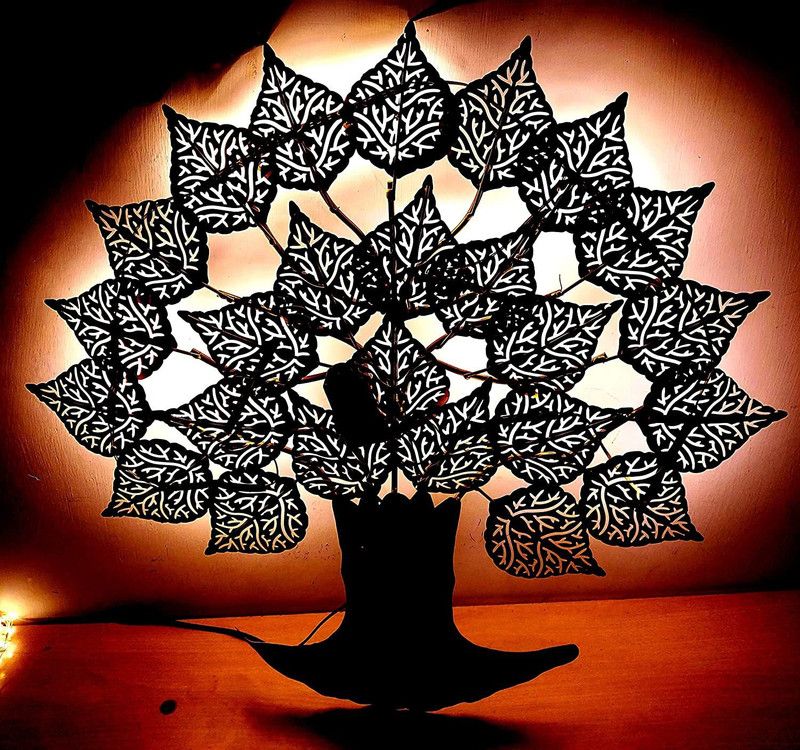 Paartha Saarthi Rajasthani Antique Decorative Tree of Life Wall Mounted Hanging with LED Light  (25 inch, Golden, Black)