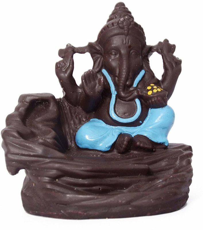KC PRODUCTS Polyresin Lord Bal Ganesha Smoke Fountain Showpiece, Standard , 10 Smoke Backflow Scented Cone Incenses Decorative Showpiece - 10 cm  (Polyresin, Brown, Blue)
