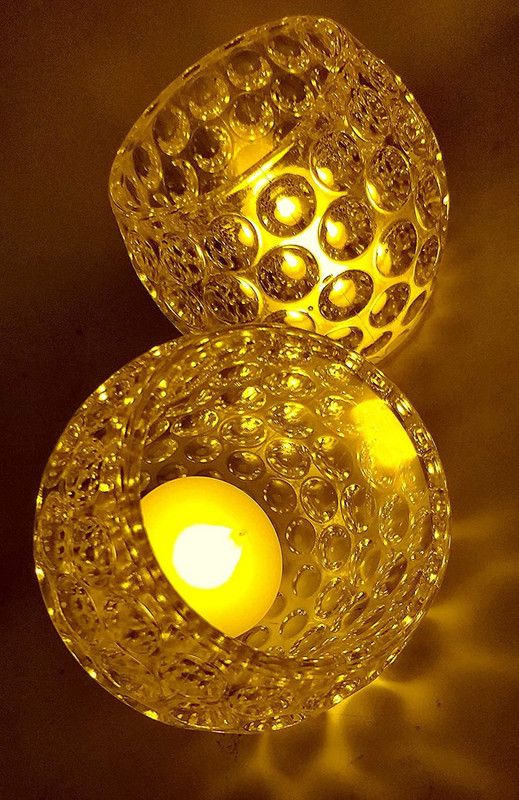 newebit Decorative Crystal Tea Light Holder (Tea- light attanched to Glass) for Diwali Decoration and festive season (Set of 2) Candle  (White, Pack of 2)