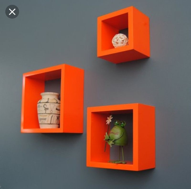 wooden creation SET OF 3 SQUARE ORANGE MDF (Medium Density Fiber) Wall Shelf  (Number of Shelves - 3)