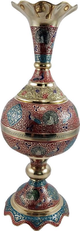 MOZO HUB MOZO HUB Brass Red Flower vase Antique Arbi pattern 36 cm Brass Vase  (11 inch, Red)