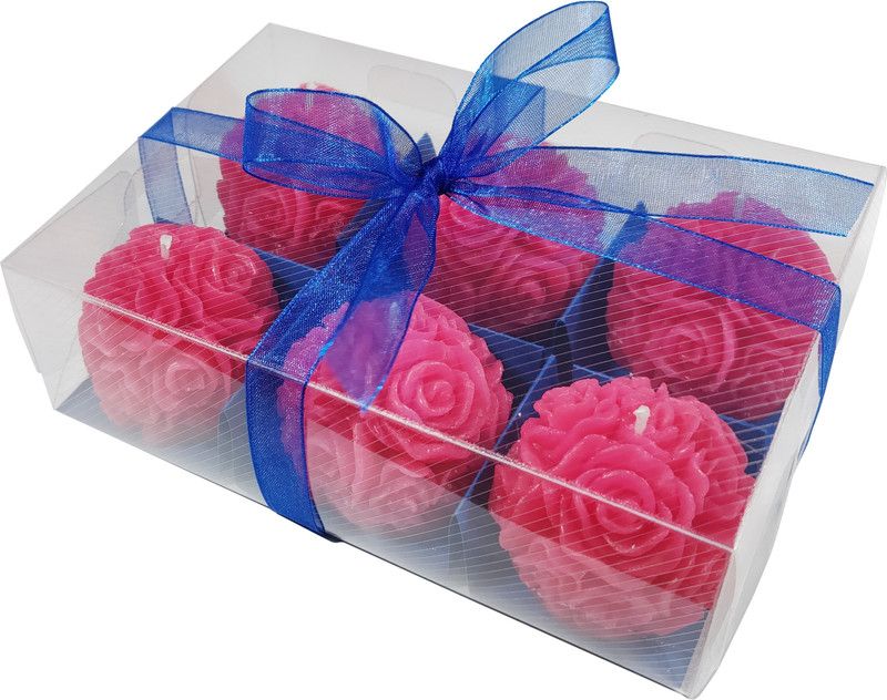 Gleaming Arts Pack of 6 Pink Rose Ball Candle  (Pink, Pack of 6)