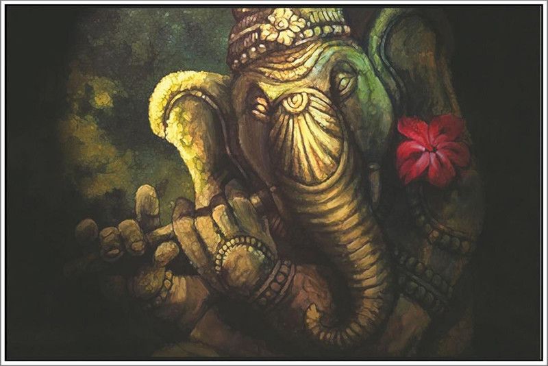 God Ganesha playing flute POSTER PRINT ON 36X24 INCHES Photographic Paper  (36 inch X 24 inch, Rolled)