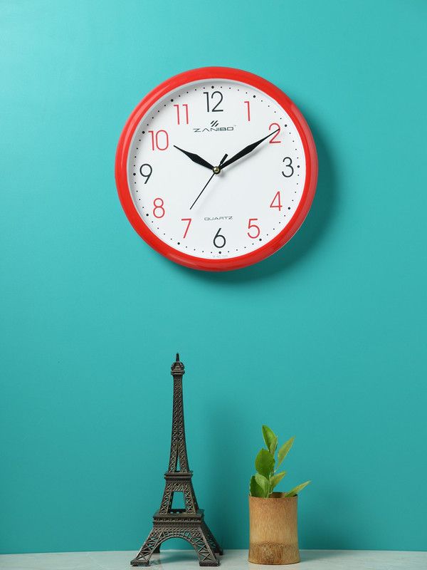 Zanibo Analog 25 cm X 25 cm Wall Clock  (Red, With Glass, Standard)