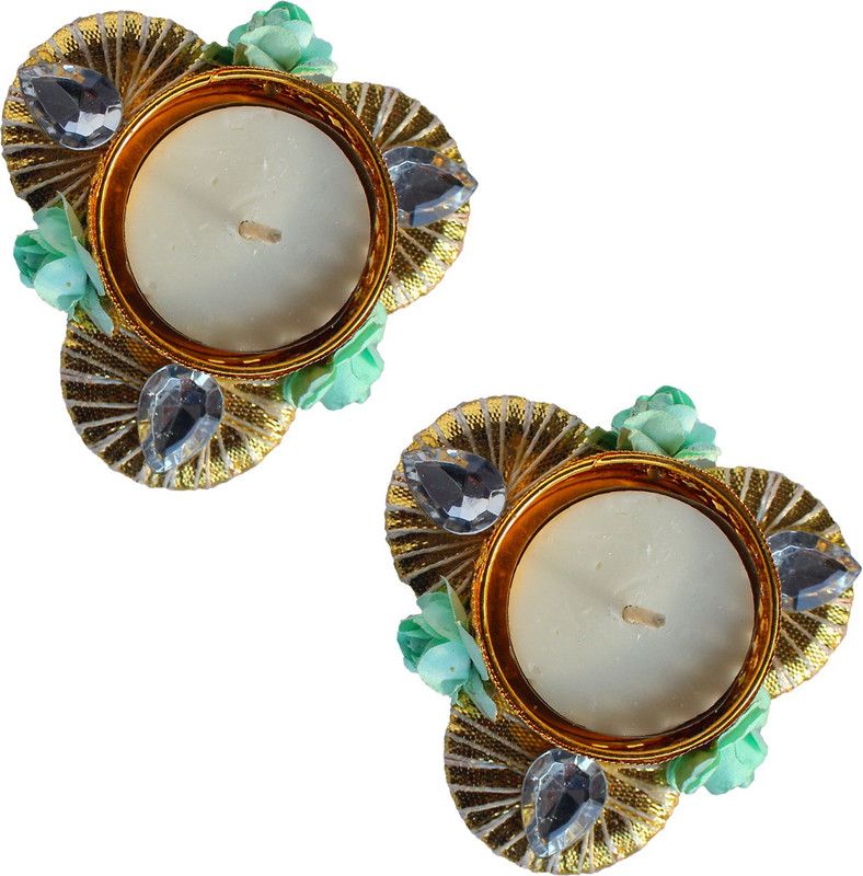 iHandikart Traditional Flower Tealight Holder for Diwali & Home Decoration (GTH-0012-2) Plastic 2 - Cup Candle Holder  (Multicolor, Pack of 2)