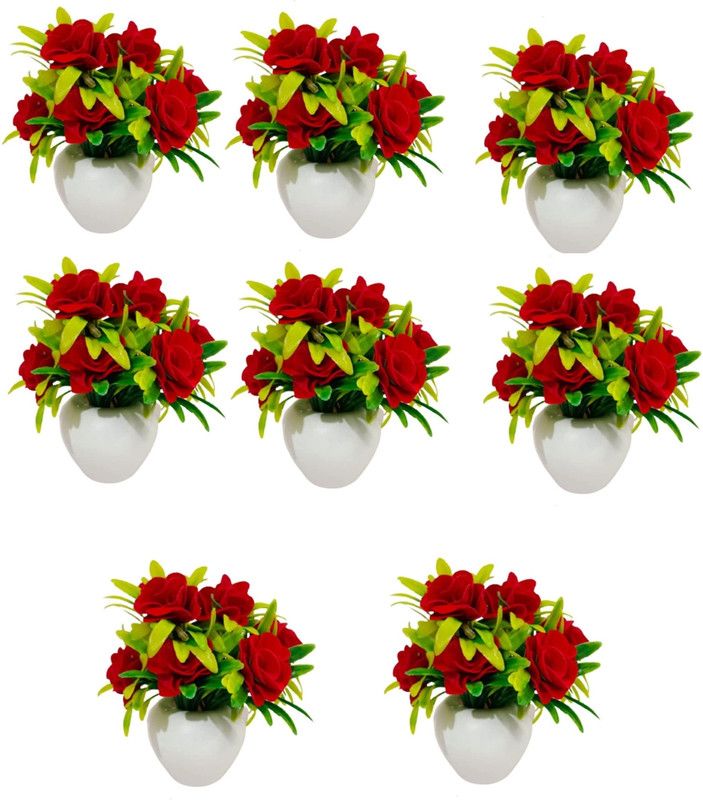 Khushi6015 Multicolor Rose Artificial Flower with Pot  (7 inch, Pack of 8)