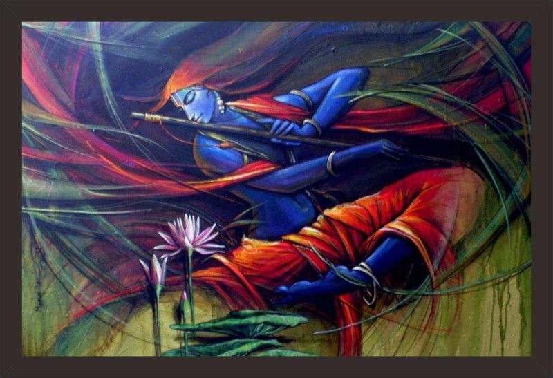 Mad Masters Shri Krishna 1 Piece Wooden Framed Painting |Wall Art | Home Decor Oil 12 inch x 18 inch Painting  (With Frame)