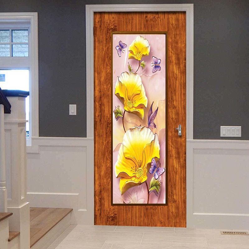 wallvinylsticker 30 cm daisy flower door sticker for door Self Adhesive Sticker  (Pack of 1)