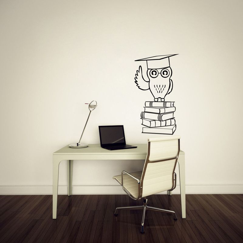 Decoration Stickers 60 cm "Owl Book Reading " decorative wall sticker size:-109cmx60cm Self Adhesive Sticker  (Pack of 1)