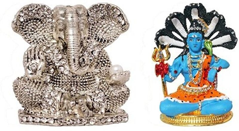 Kanhagift Set of 2 God Ganesh Idol Statue & Lord Shiva / Shiv Shankar God Idol Home Décor Pooja Statue Gift Decorative Showpiece Decorative Showpiece - 7.62 cm  (Brass, Multicolor)