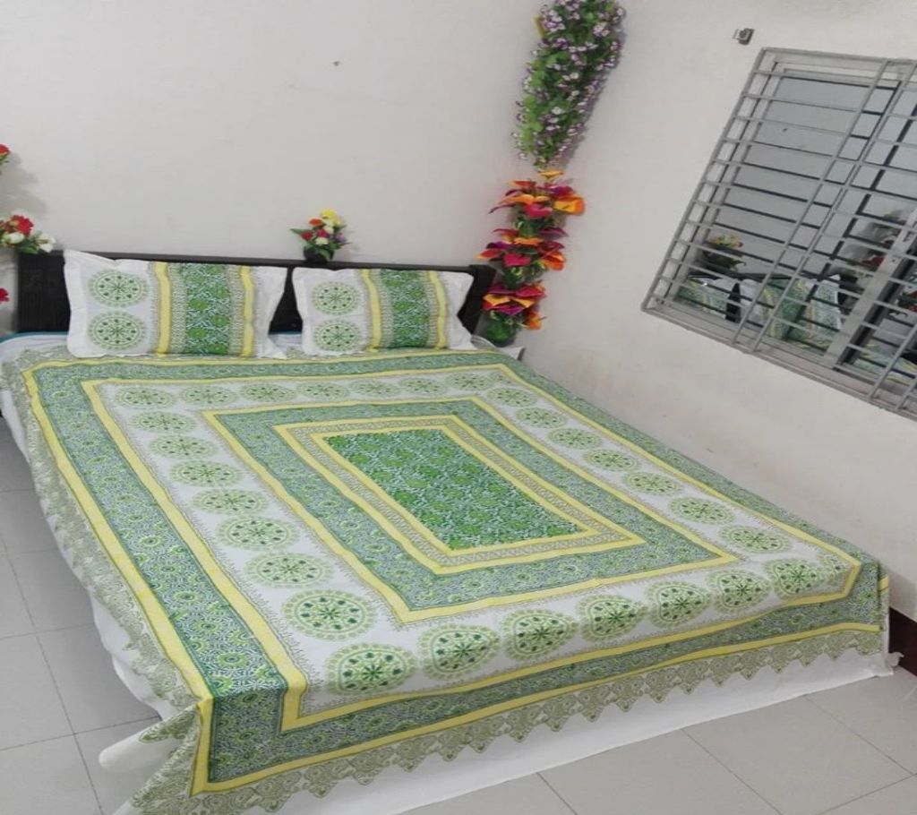 King Size Cotton Multi colors Block Printed Bed Sheet with Matching 2 Pillow Covers-13