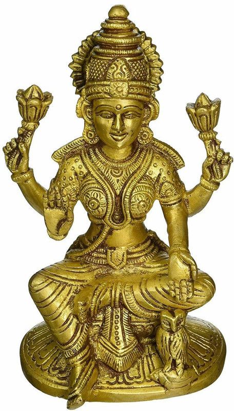 vrindavan shopi Lakshmi Brass Idol/Laxmi MATA Brass Idol for Prosperity 800gms Decorative Showpiece - 12 cm  (Brass, Gold)