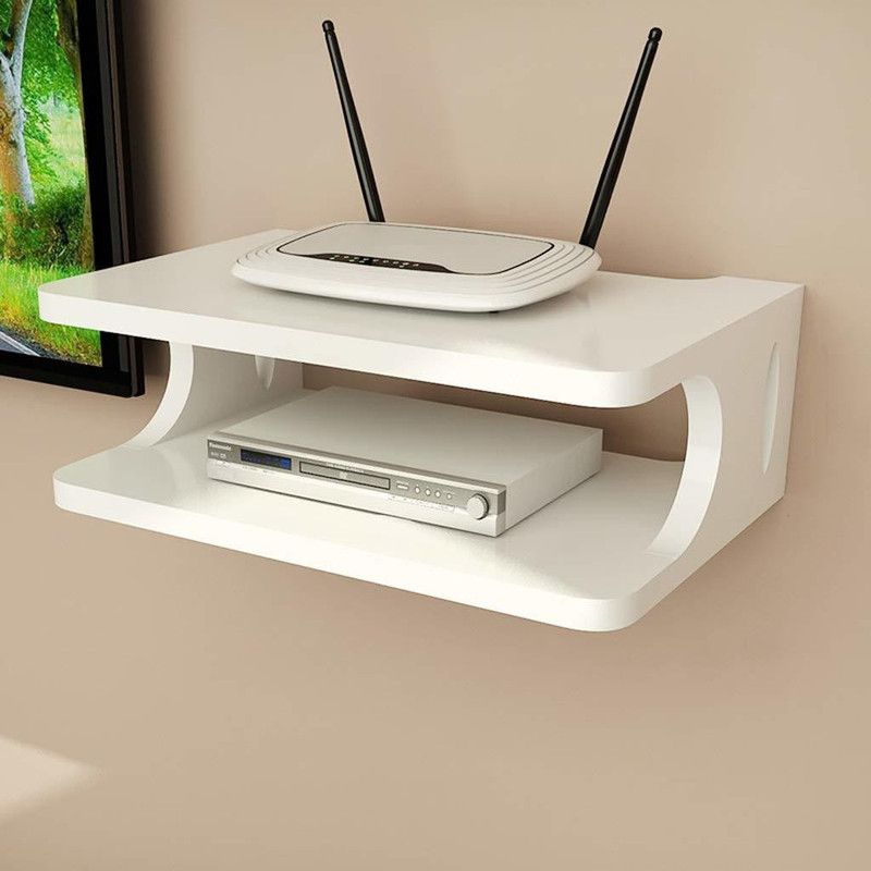 Empire Arts Wooden Wall Mounted Wi-fi Stand, Set Top Box Stand Wooden Wall Shelf  (Number of Shelves - 2, White)