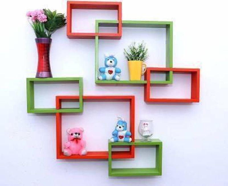 Hindustanidecor HD 2721 WALL SHELF Wooden Wall Shelf  (Number of Shelves - 6, Green, Red)