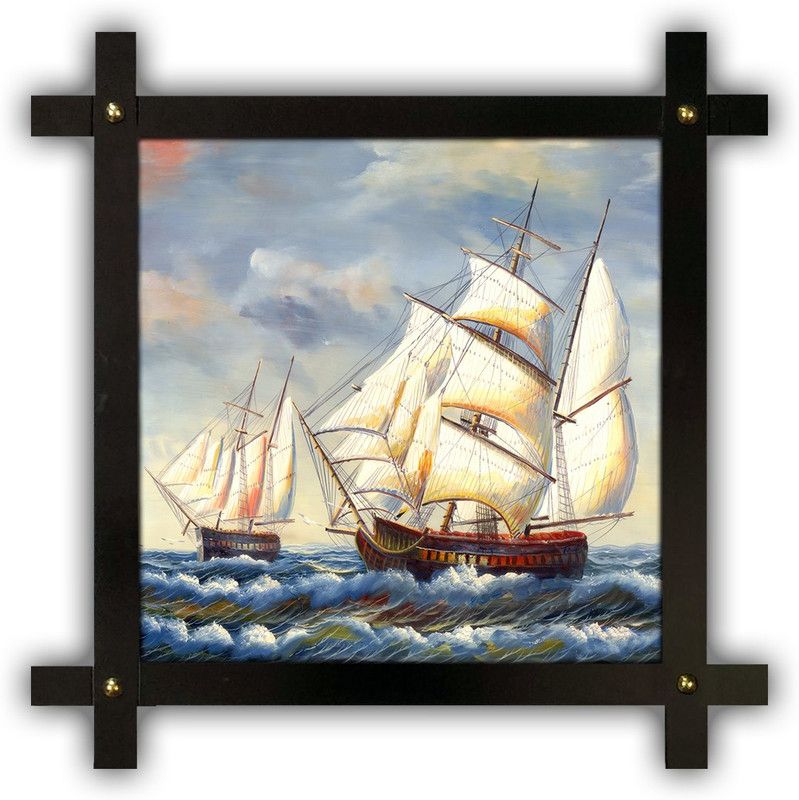 Poster N Frames Cross Wooden Frame Hand-Crafted with photo of Hand Painting Landscape Scenery 3632 Digital Reprint 16.5 inch x 16.5 inch Painting  (With Frame)