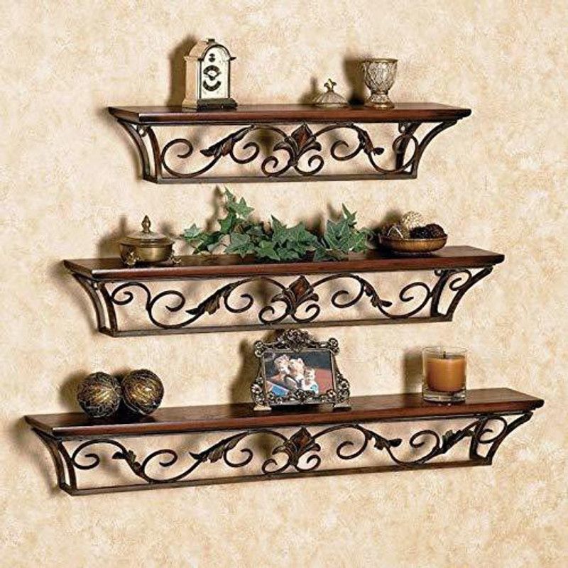 ANTIQUE MART Rack Wall Shelf Wooden Wall Shelf  (Number of Shelves - 3, Brown, Black)