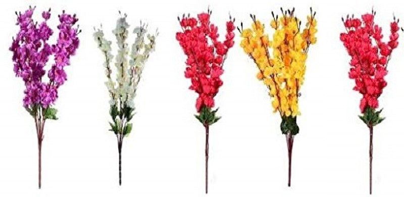 Multicolor Orchids Artificial Flower  (7 inch, Pack of 5)