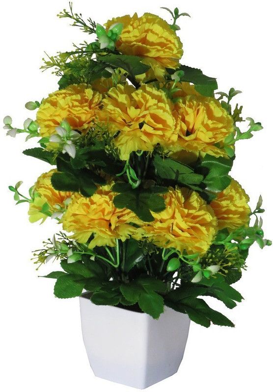 Emani  Multicolor Marigold Artificial Flower with Pot  (12 inch, Pack of 1, Flower Bunch)