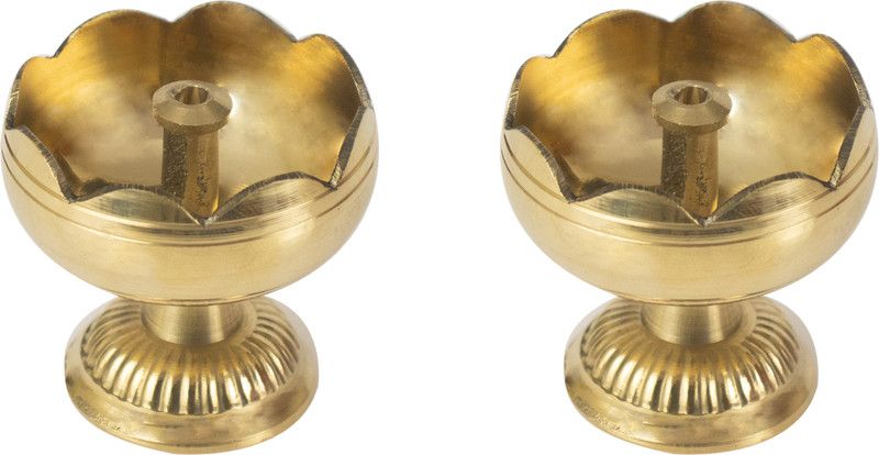 Spillbox Traditional Handcrafted Brass Diya Oil Lamp -SMDT-M- (2) Brass Table Diya  (Height: 2 inch)