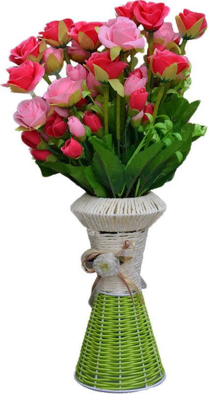 SKY TRENDS Artificial Flowers with Flower Pot | Flower vase for Home Decoration | Flower Pot with Artificial Flowers-038 Plastic Vase  (13.5 inch, Multicolor)