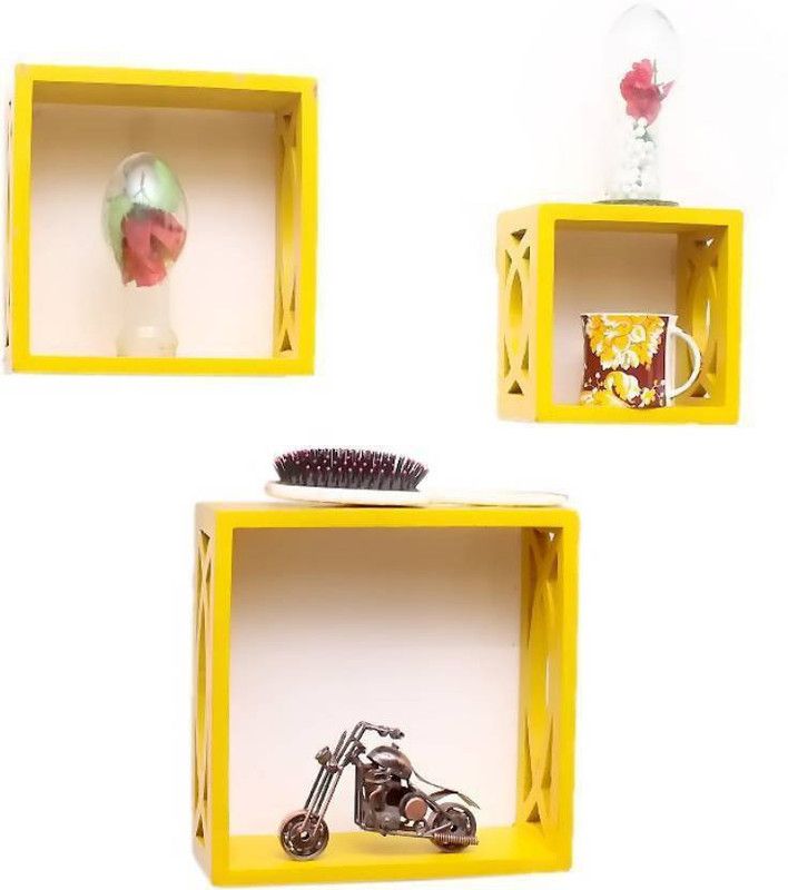ANB Enterprises Square wall shelf MDF (Medium Density Fiber) Wall Shelf  (Number of Shelves - 3, Yellow)