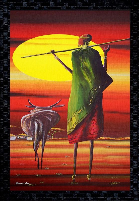 Janki Online Modern Art African Village Large Glass Wall Paintings with Frame for home decoration item for bedroom for sale Canvas 20 inch x 14 inch Painting  (With Frame)