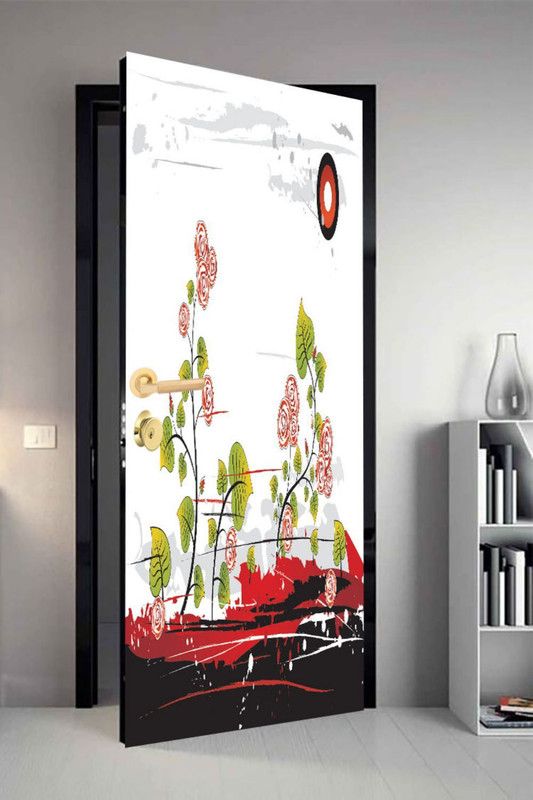 QTH 29.8 cm QTH Floral Dor-3791 Design Door Sticker Self Adhesive Sticker  (Pack of 1)