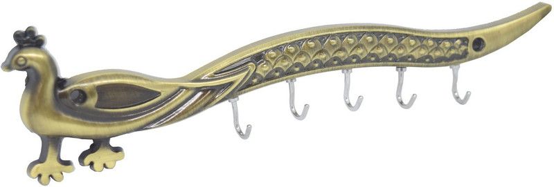 Gkart Peacock Key Stand/ Key Holder (5 Hooks, Dark Gold) Stainless Steel Key Holder  (5 Hooks, Gold)