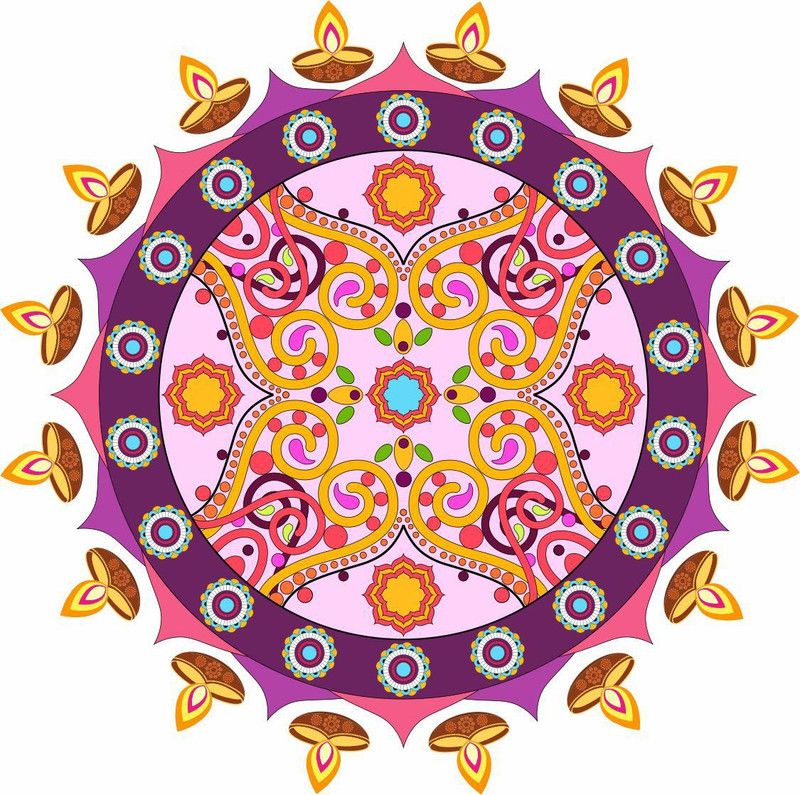 Khatwal Enterprises 48 cm Beautiful multicolor decorative rangoli pvc vinyl multicolor decorative wall sticker for wall decoration size : 48 Cm X 48 Cm Self Adhesive Sticker  (Pack of 1)