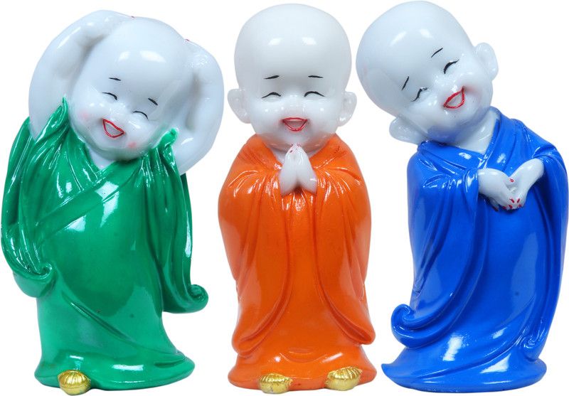 arhamarts Religious Idol of Laughing Baby Buddha Statue Decorative Showpiece - 16.5 cm  (Clay, Polyresin, Green, Orange, Blue)