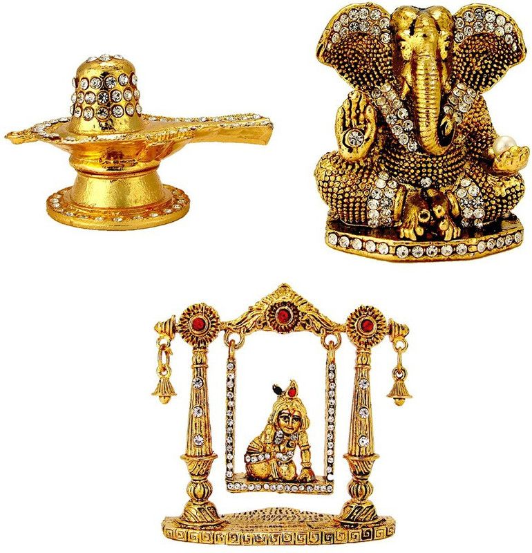 Le Lord Shiva-Shiv Golden Jyotirling-Shivling | Ganesha Ganesh Ganpati (Oxidised) Krishna (Krishn) Laddu Gopal on Swing Idol / Statue for Home Office Shop Car Dashboard & Gift Decorative Showpiece - 10 cm  (Brass, Multicolor)