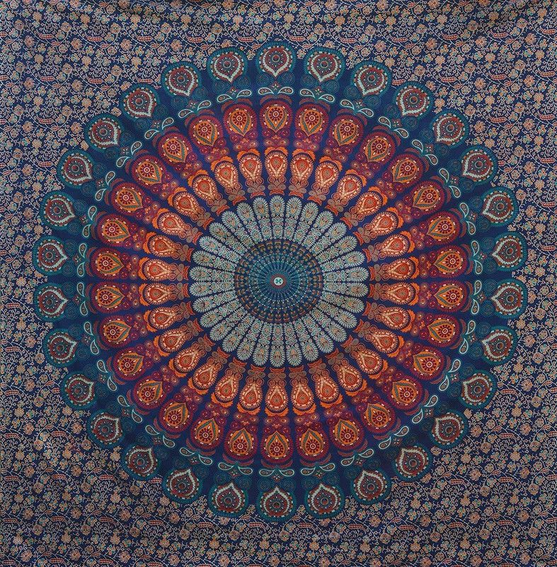 DORAYA Blue Twin Mandala Tapestry Wall Hanging Indian Cotton Tapestry Bedspread Picnic Beach Throw Blanket Wall art Hippie Tapestry Bed Cover ( Navy Blue ) Tapestry 54x84 Tapestry  (Multicolor)