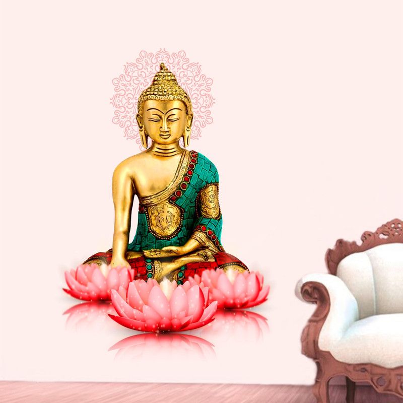 DivineDesigns 61 cm Golden Buddha Wall Sticker Self Adhesive Sticker  (Pack of 1)