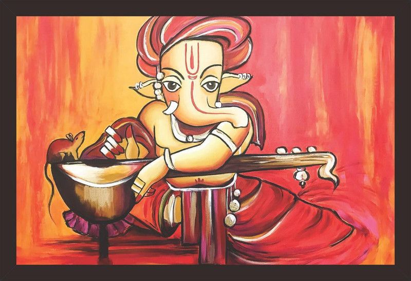 Mad Masters Mad Masters Shree Ganesha 1 Piece wooden framed painting |Wall Art | Home Décor | Painting Art | Unique Design | Attractive Frames Digital Reprint 12 inch x 18 inch Painting  (With Frame)