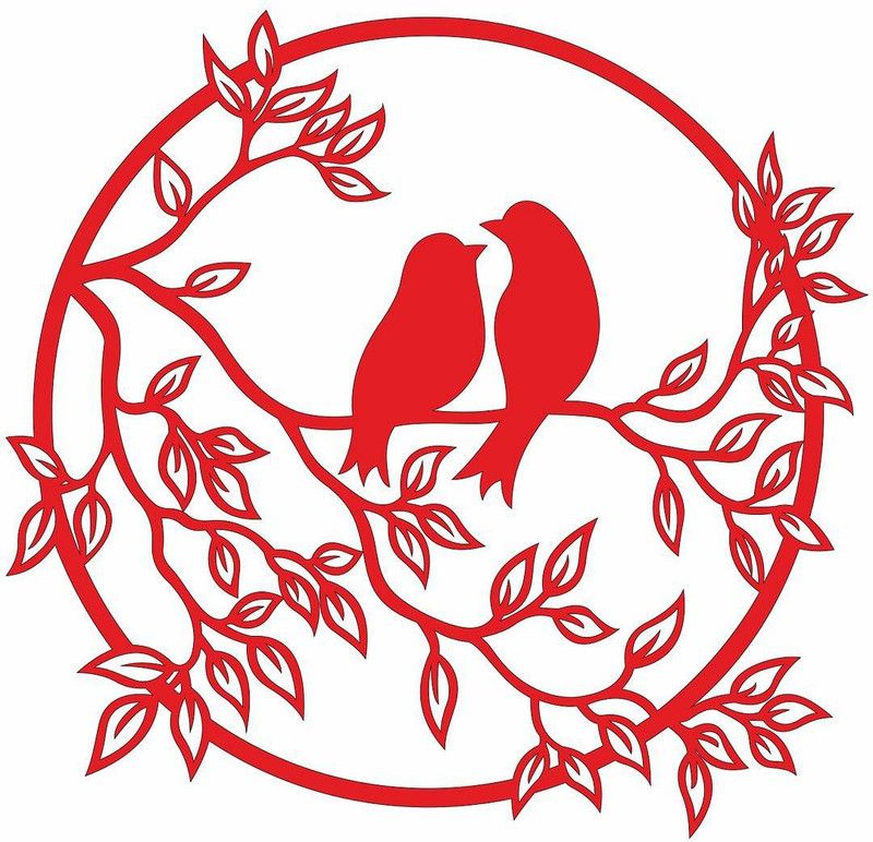 CVANU Beautiful Birds On Branch In Circle Mdf Wall Hanging Red Color(CV-04)  (Red)