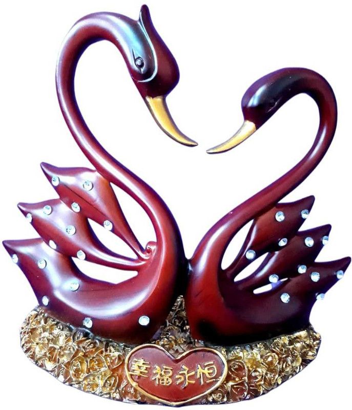 MG Mohaak Gallery Pair Of Kissing Swan Duck Showpiece For Home Office Decor Decorative Showpiece - 17.78 cm  (Polyresin, Maroon)